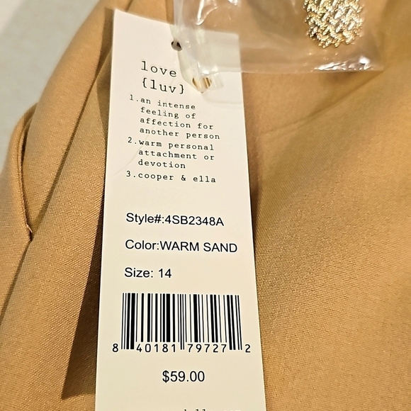 NWT Cooper & Ella Wide Leg Decorative Button Zip Closure Cream Pant Size 14 - Picture 3 of 10